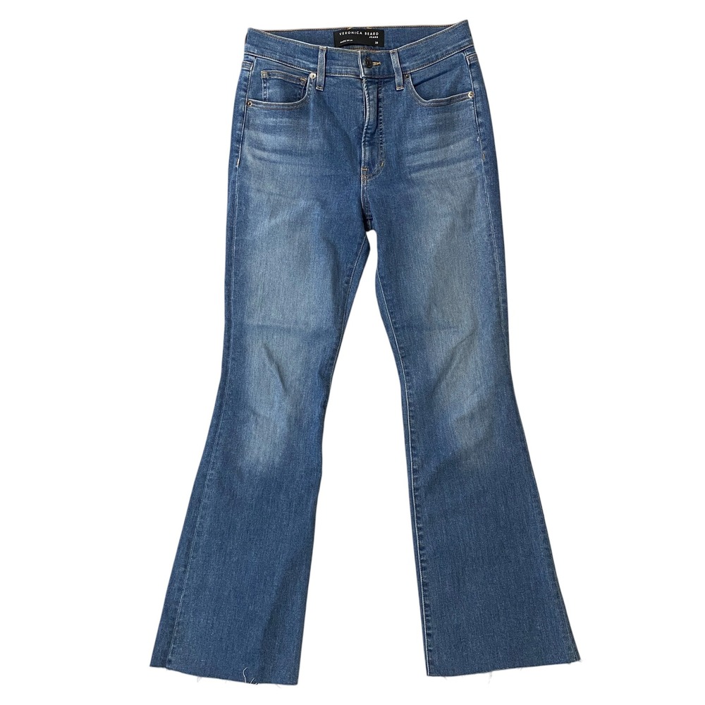 Veronica Beard Leena High Rise Bootcut Jeans Blue Raw‎ Hem Size 28 Made in USA
